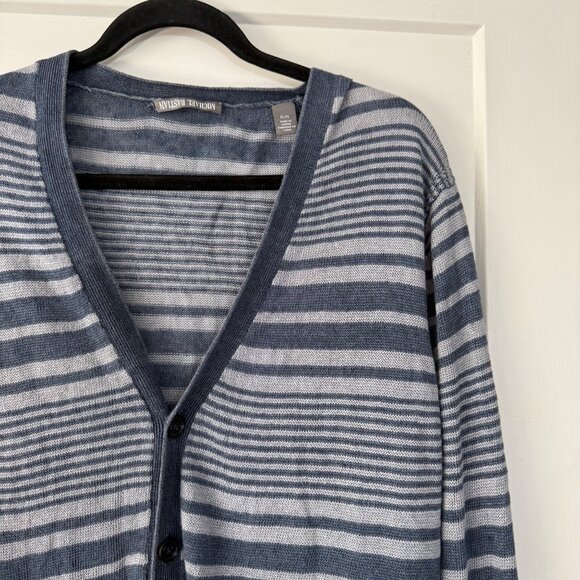 Michael Bastian Made in Italy Blue & White Stripped Light Cardigan Sz XL - Picture 2 of 5